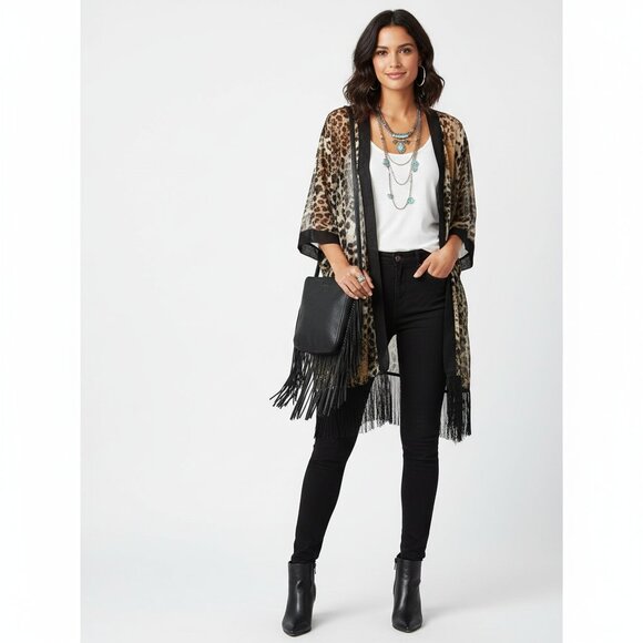 Buffalo Brown & Black Open Front Animal Print Swim Bathing suit Coverup XL - Picture 6 of 6